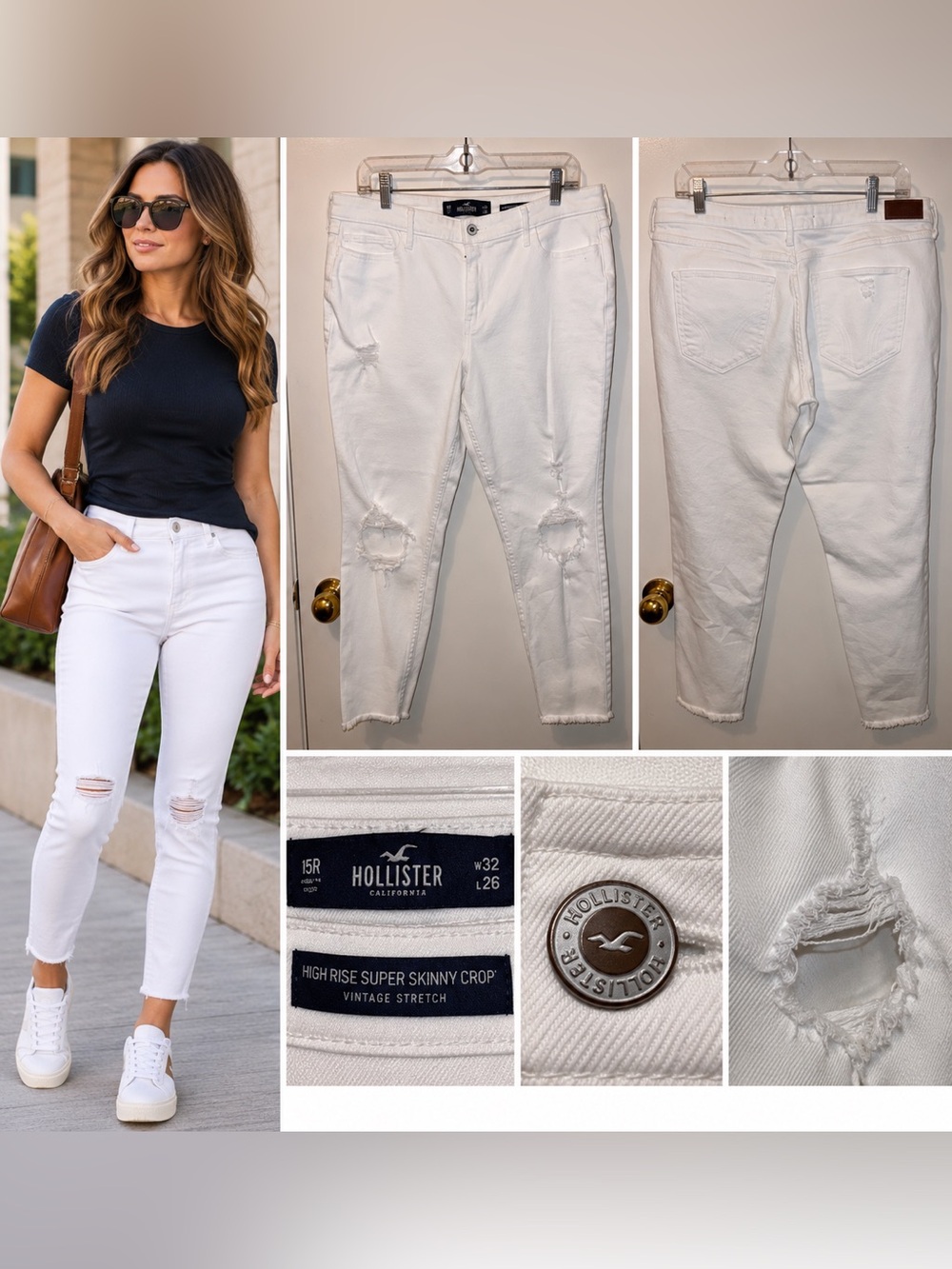 Hollister White Distressed Skinny Jeans
